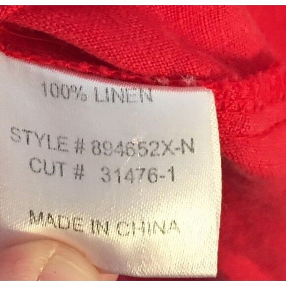 Allen Allen Top Women's Size 2X Red Long Sleeve Button Up Pleated 100% Linen - Picture 6 of 7